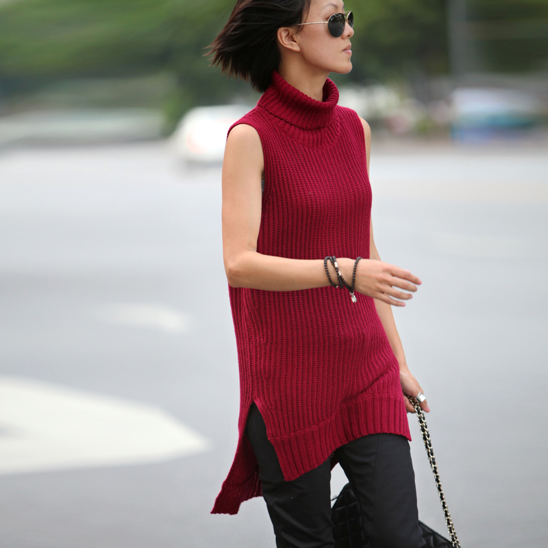 freeshipping Amii autumn new arrival elegant turtleneck sleeveless medium-long sweater female 3 c1nc5010505