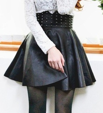 freeshipping Autumn and winter rivets cummerbund high waist leather skirt half-length short skirt for women