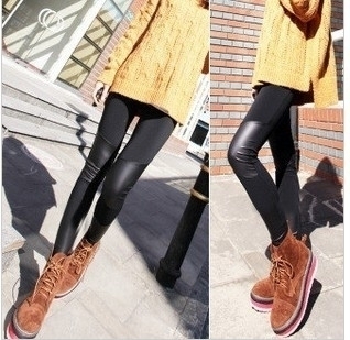 Freeshipping B214 2012 knee of symmetry patchwork faux leather fashion legging ankle length trousers female