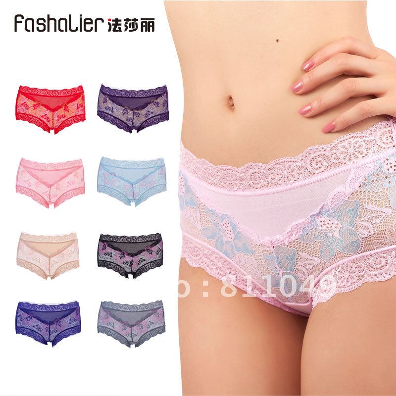 Freeshipping  bamboo fibre comfortable panty sexy lace decoration mid waist trigonometric panties female breathable  panties