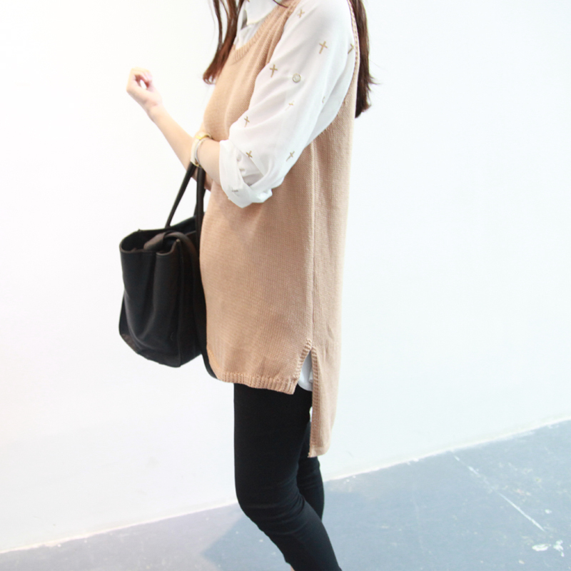 Freeshipping Cbomb beautiful camel low-high placketing pullover yarn vest sweater z65