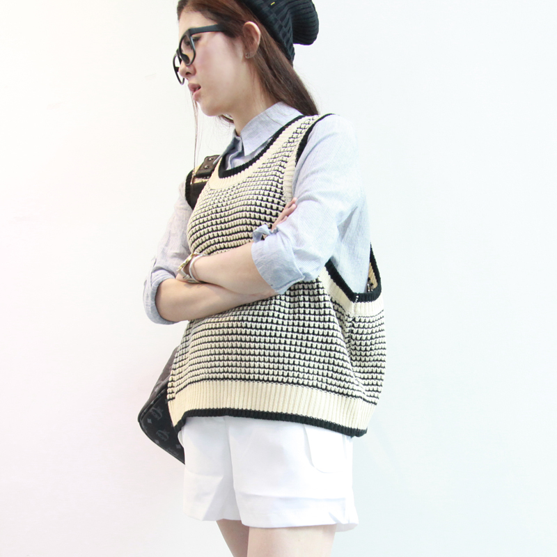 Freeshipping Cbomb vintage loose yarn knitted vest female yarn vest shirt