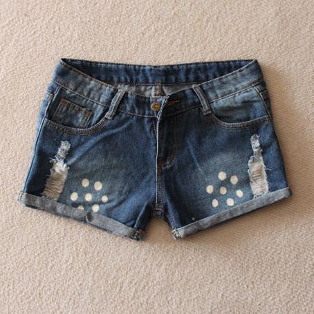 Freeshipping Denim women's loose casual distrressed roll up hem denim shorts