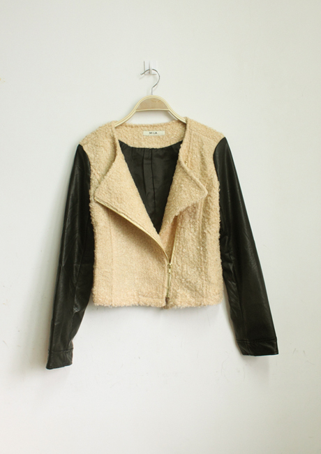 Freeshipping Elegant miia camel plush leather circle mosaic handsome jacket outerwear IVU