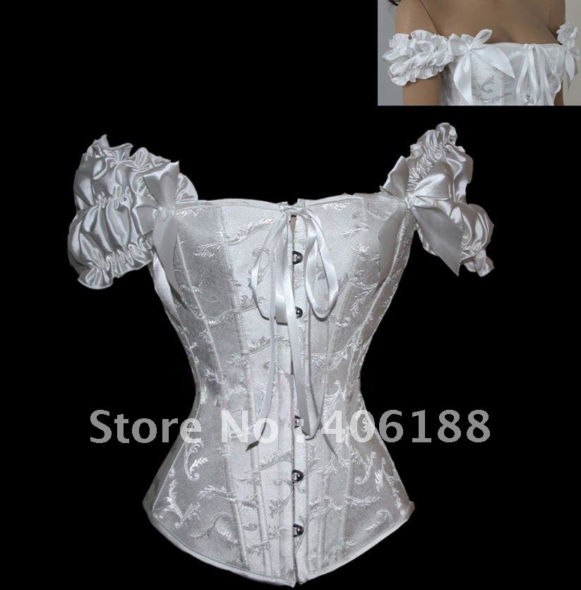 FREESHIPPING!! Fantasy Lace Up White Boned Corset Bustier TOP Jean Costume Party Style wholesale retail S-XL