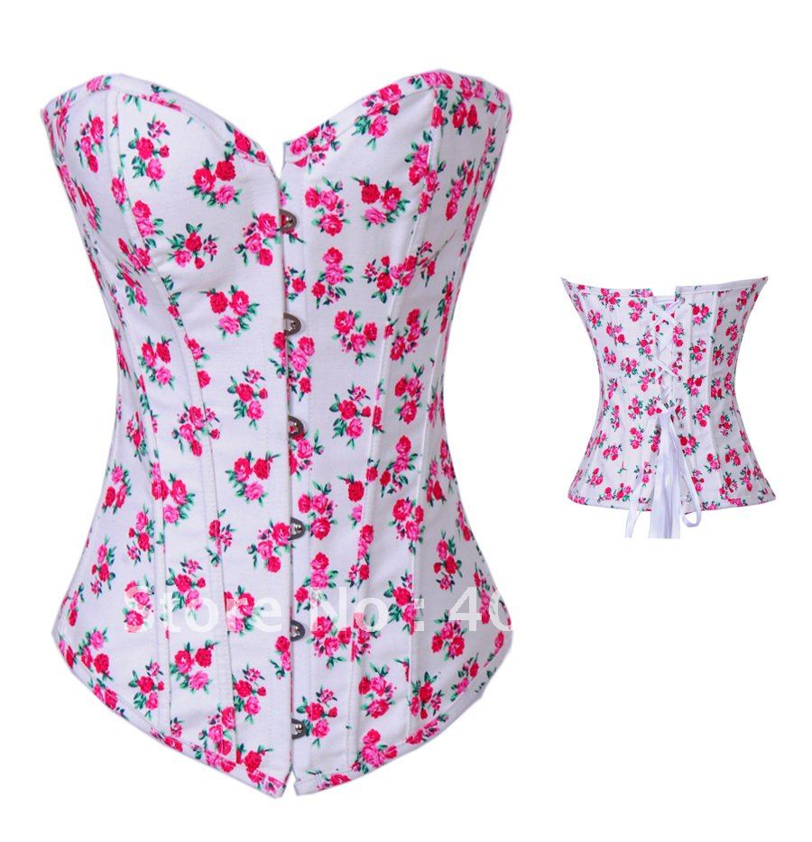 FREESHIPPING!! Fantasy Lace Up White Boned Flowers Corset Bustier TOP Jean Costume Party Style wholesale retail S-XL