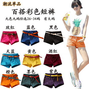 Freeshipping Faux denim multicolour single-shorts multicolour shorts candy color shorts candy color shorts female