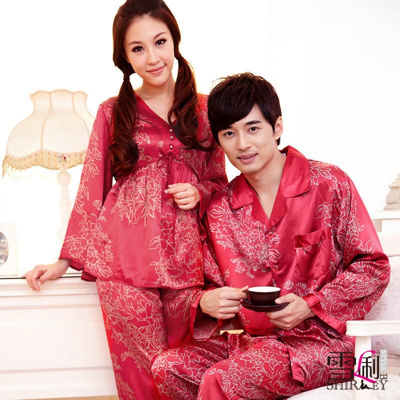 freeshipping Faux silk sleepwear lounge spring new arrival luxurious and noble series silk lovers sleep set