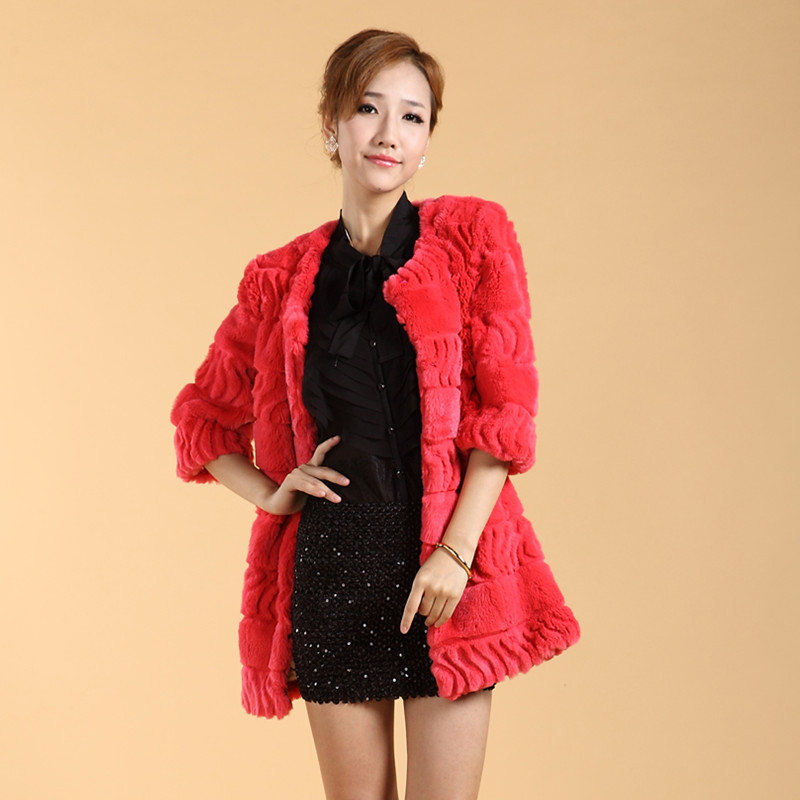 Freeshipping fur outerwear 2012 medium-long full leather rabbit fur