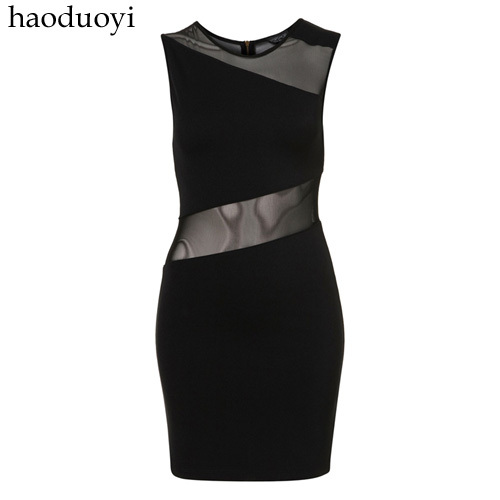 freeshipping Gauze slim sexy one-piece dress sleeveless back zipper black elegant dress 6 full for women