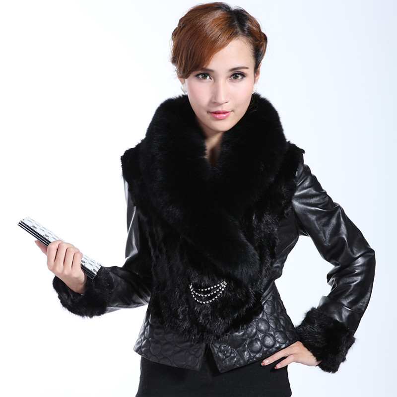 FreeShipping genuine leather fight mink fur coat female ultralarge fox fur mink fur coat