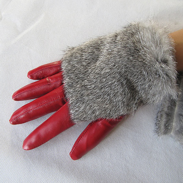 Freeshipping Genuine leather gloves women's sheepskin gloves fashion winter thermal rabbit fur winter warm gloves