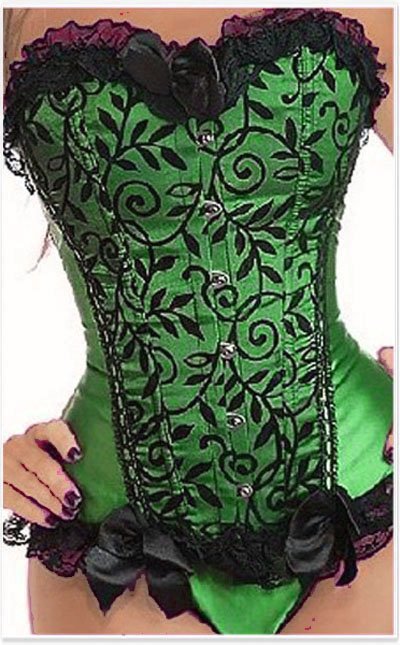 Freeshipping Green with black flower overbust corset - qm812green