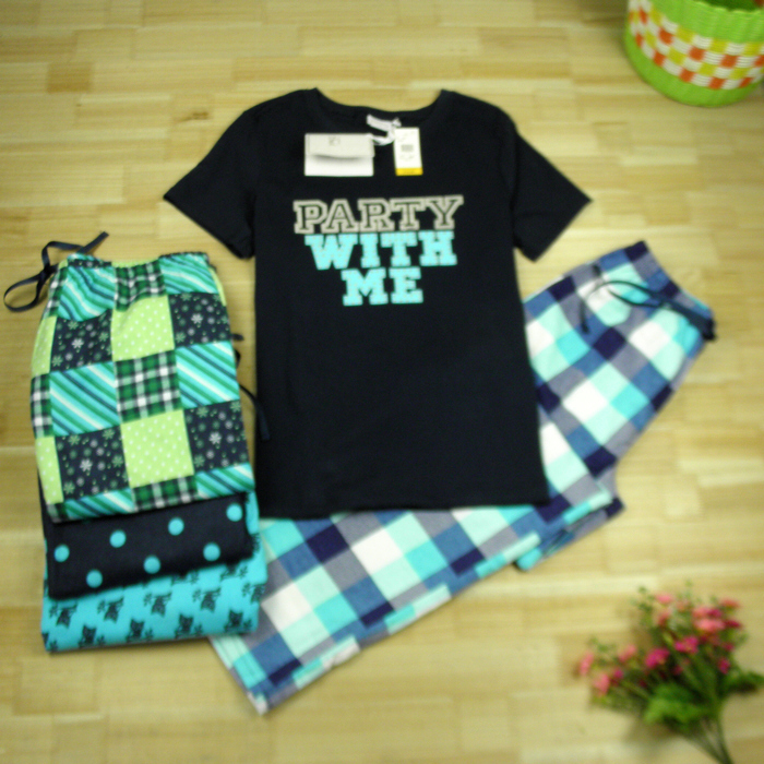 Freeshipping hot 100% cotton short-sleeve sleep set knitted top woven flat flannelette trousers m120501