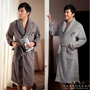 Freeshipping hot New arrival autumn and winter male quality super soft thickening coral fleece robe men's solid color robe