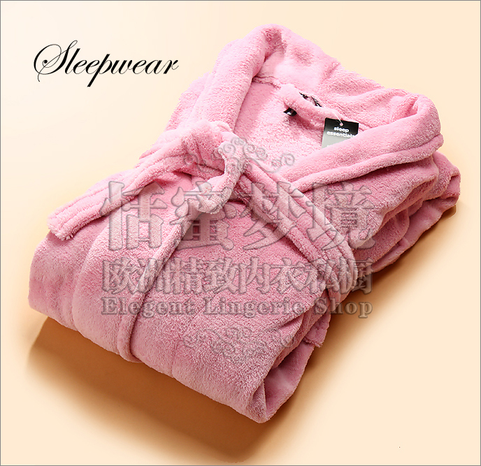 Freeshipping hot Pink thickening lengthen coral fleece bathrobe robe women's sleepwear