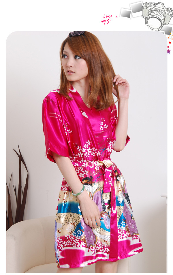 Freeshipping hot Short-sleeve silk female sleepwear faux silk skirt robe twinset