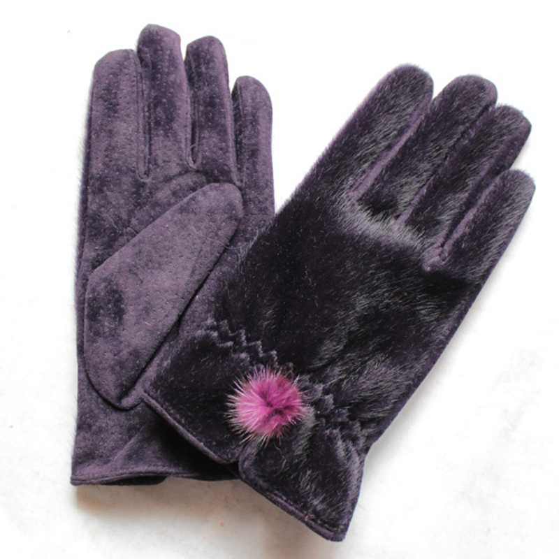 Freeshipping Kangaroo imitation mink genuine leather high quality full leather hot-selling fashion winter gentle women's gloves