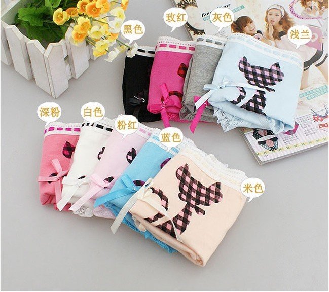 Freeshipping Ladies Lovely cat printed underwear cotton material briefs wholesale mixed color 10pcs/lot