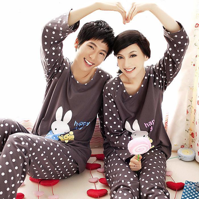 freeshipping Lounge spring lovers cartoon long-sleeve knitted cotton set lounge