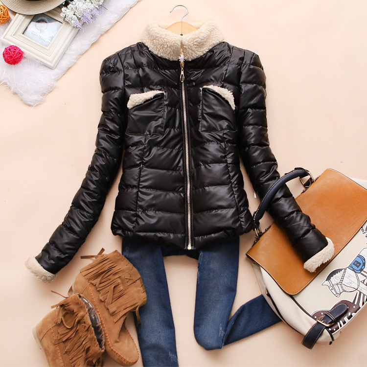 *Freeshipping* Lovable Secret Anq-v832 2013 women's berber fleece stand collar pocket leather wadded jacket k-11