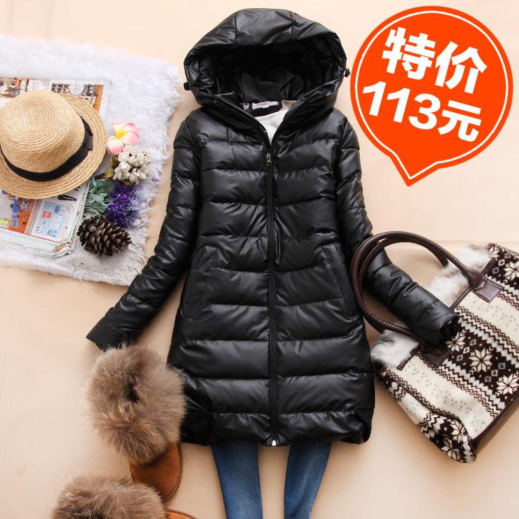 *Freeshipping* Lovable Secret Awl-w260 women's with a hood PU leather coat slim medium-long wadded jacket k-26