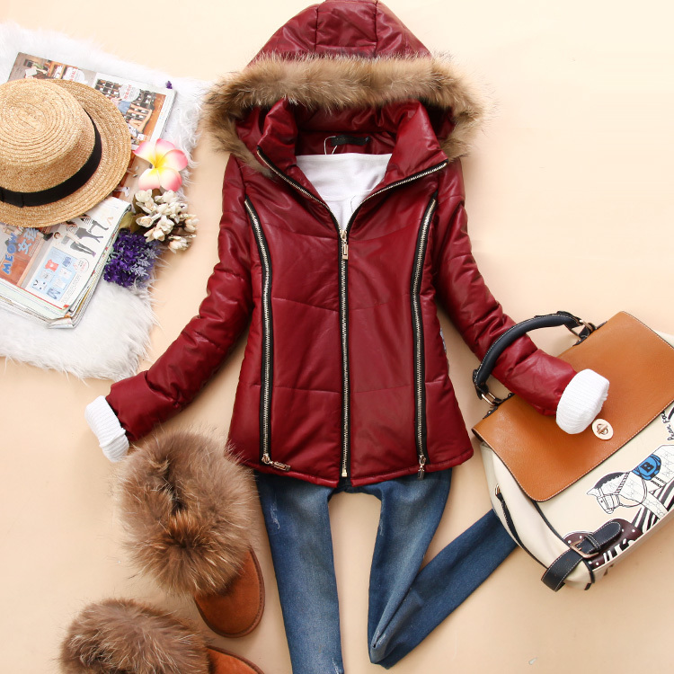 *Freeshipping* Lovable Secret Axo-v906  women's with a hood zipper short design leather wadded jacket cotton-padded jacket k-15