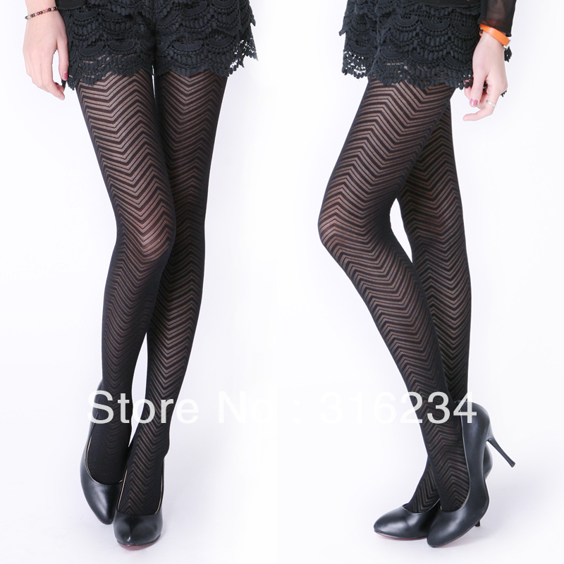 Freeshipping Lovebox spring and autumn female corrugated stripe  pantyhose waving-like stockings