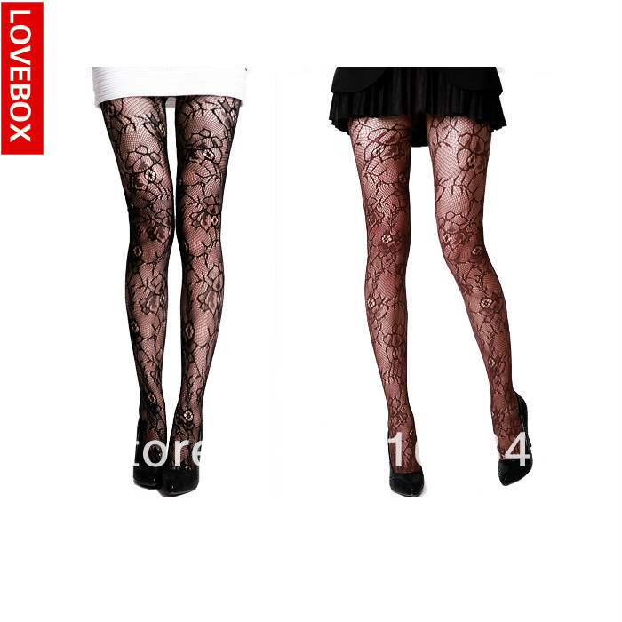 Freeshipping Lovebox spring and autumn female thin flower small mesh rompers fishnet stockings ladies' pantyhose