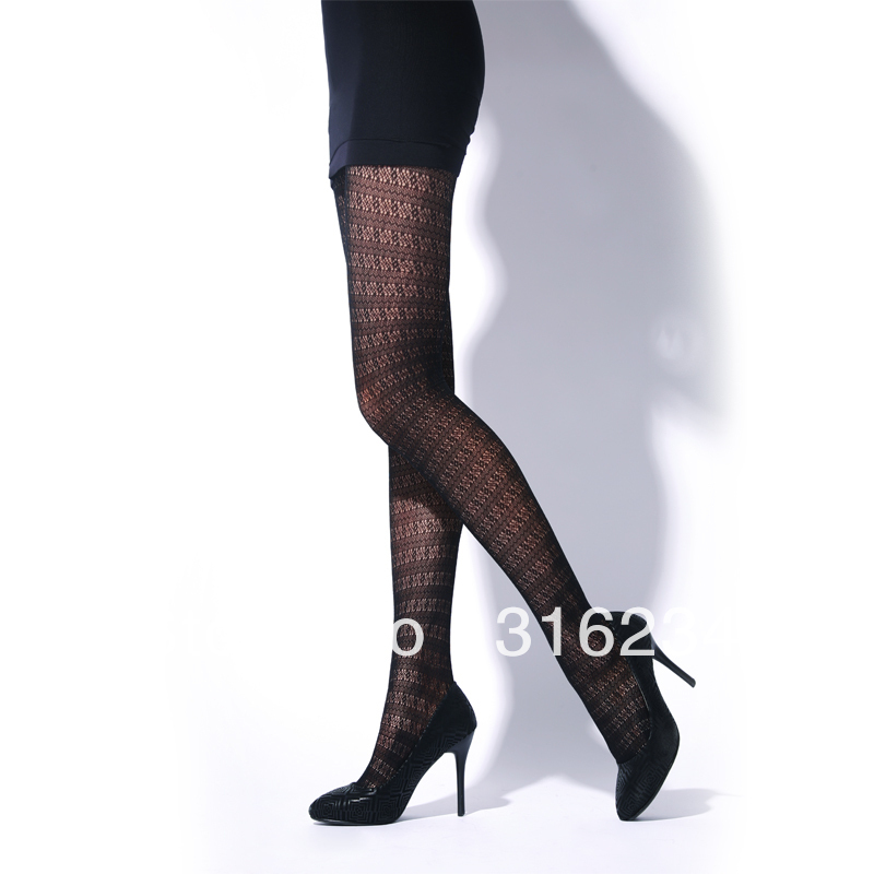 Freeshipping Lovebox Spring and autumn female thin pantyhose black fishnet stockings cross stripe  tights