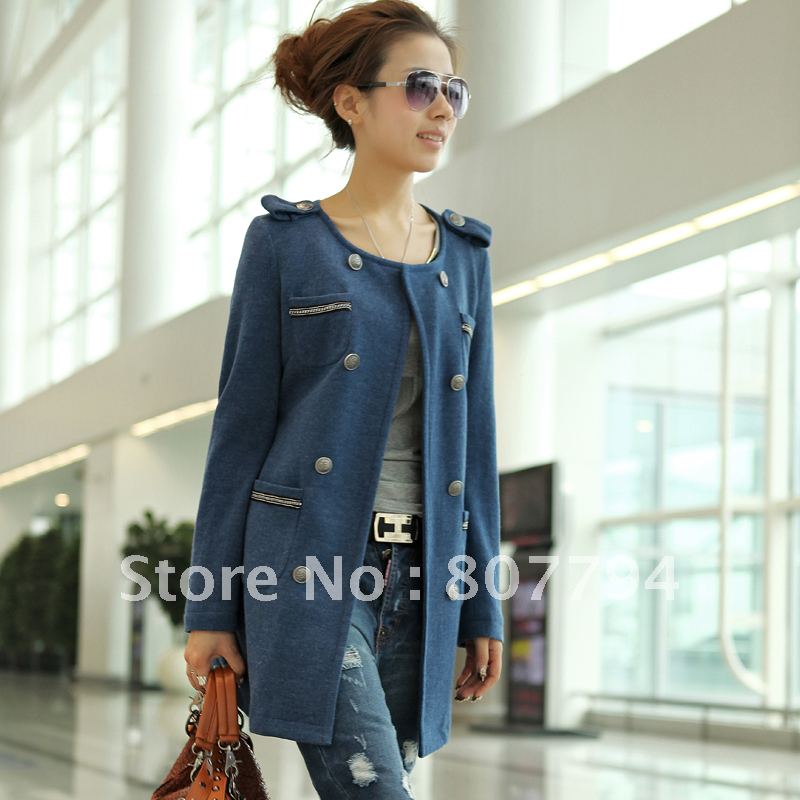 freeshipping!lowest price!!Fashion  double breasted o-neck medium-long solid color trench outerwear long coat