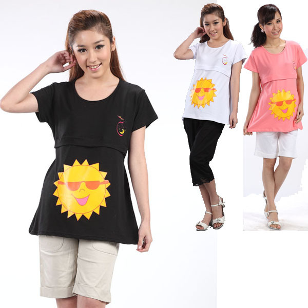 Freeshipping Lucky 2013 spring and summer maternity clothing knitted cotton cartoon print maternity top nursing clothing h8726