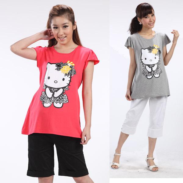 Freeshipping Lucky spring and summer maternity clothing knitted 100% cotton cartoon print maternity top t-shirt h8728