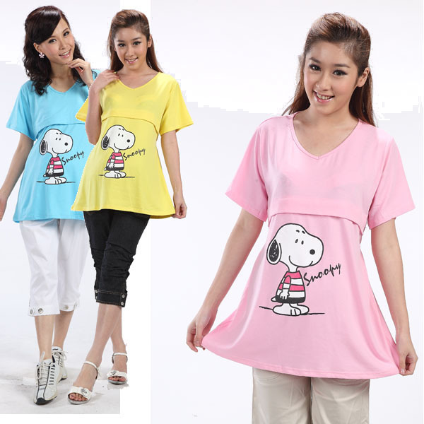Freeshipping Lucky spring and summer maternity clothing knitted cotton cartoon print maternity top nursing clothing h8729