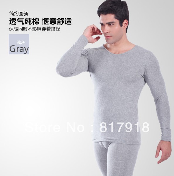 Freeshipping Male 100% Cotton Ultra-thin O-neck Thermal Basic Underwear Set Long Johns 8 colors