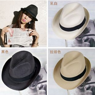 freeshipping Male fashion webbing decoration strawhat sunbonnet fedoras jazz hat 3 wholesale