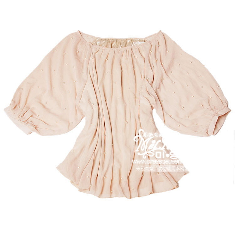 FREESHIPPING Mantianxing knitted beading large lantern sleeve comfortable all-match princess chiffon shirt plz ask stock first