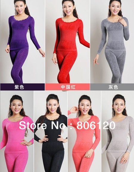 Freeshipping Modal Bamboo Lady's Autumn/Winter Seamless Underwear Suit