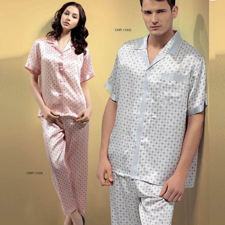 freeshipping Mulberry silk heavy silk sleepwear lovers sleepwear 11002 male 11026 female
