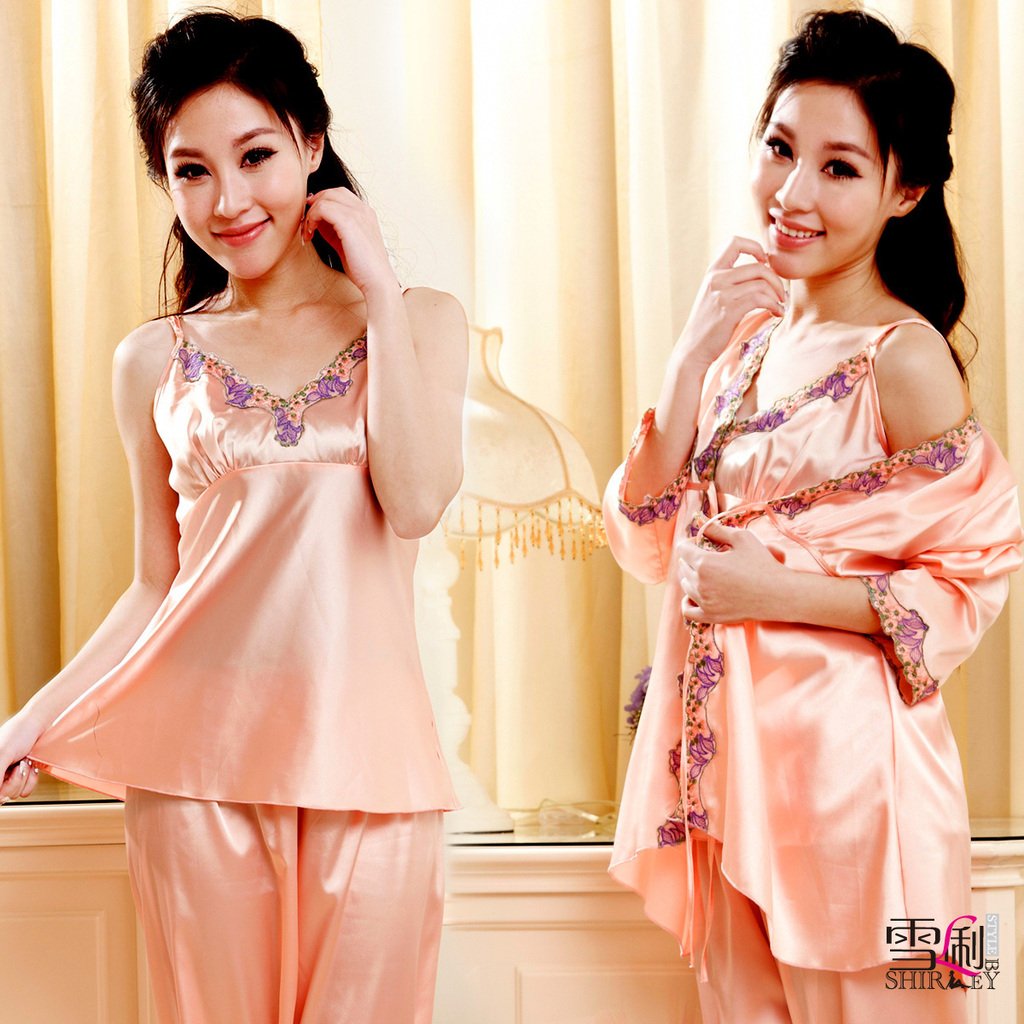 freeshipping New arrival faux silk sleepwear lounge women's noble silk piece set lounge