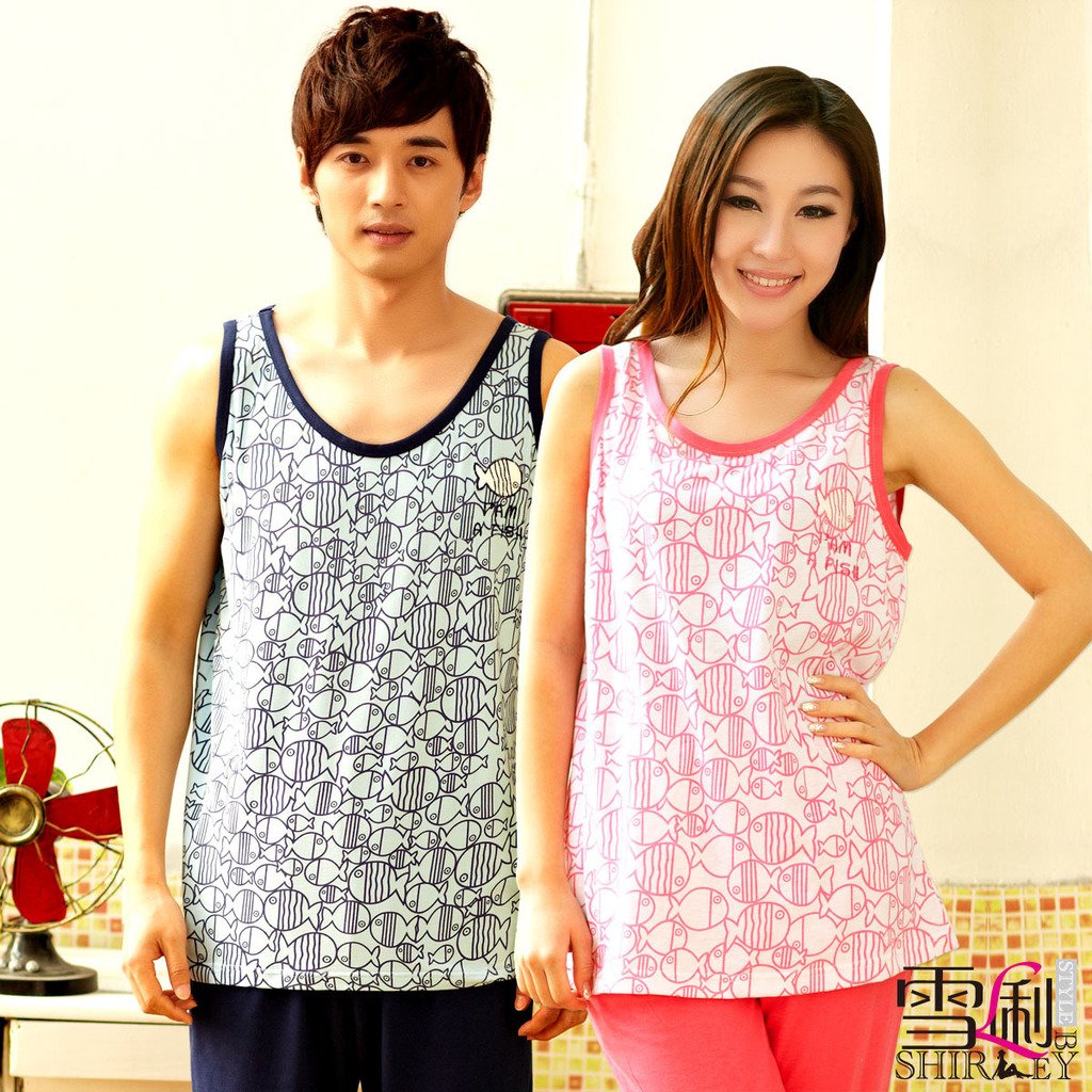 freeshipping New arrival lovers sleepwear lounge summer short-sleeve knitted cotton male women's summer set sweet