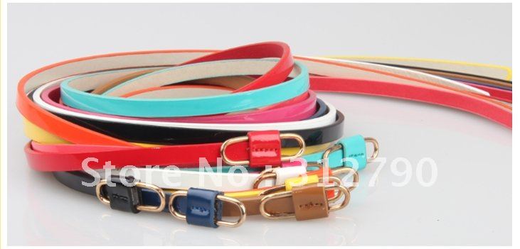 Freeshipping new arrival wholeslae Women's Cute Candy color PU leather Thin Belt fashion belts Promotional gift  6pcs