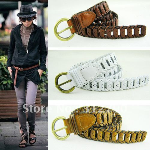 Freeshipping new arrival women fashion knitted belts high quality leather belts with 6color about 115*2.5cm gift 6pcs