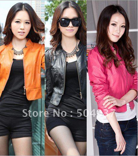 Freeshipping-New Popular Style Celebrity Women PU Leather Blazer Jacket,Laddy Motorcycle biker Jacket,Candy Colours Coat 0012