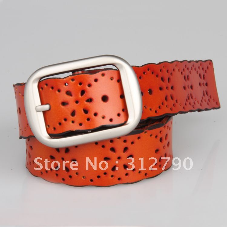 Freeshipping New2012 fashion belts for women leather belt with cutout design cowskin belts gift cheap 2pcs