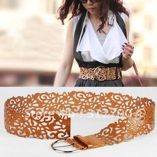 Freeshipping,new2012,wholesale.women fashion hollow out rose leather waist band with multi-color,.109*6.5cm.cheap;gift,12pcs