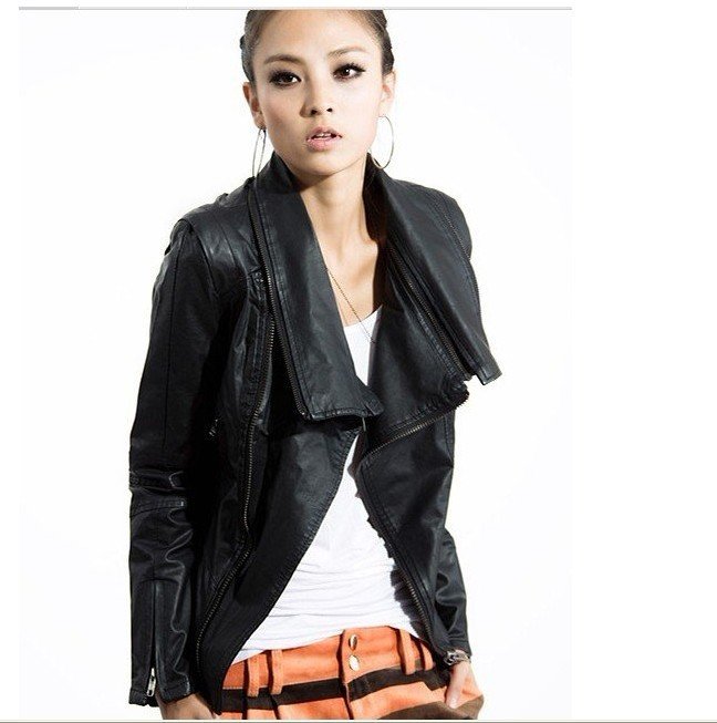 Freeshipping,Nice Style Lady fashion Leather/ Motorcycle/biker Jacket/Black