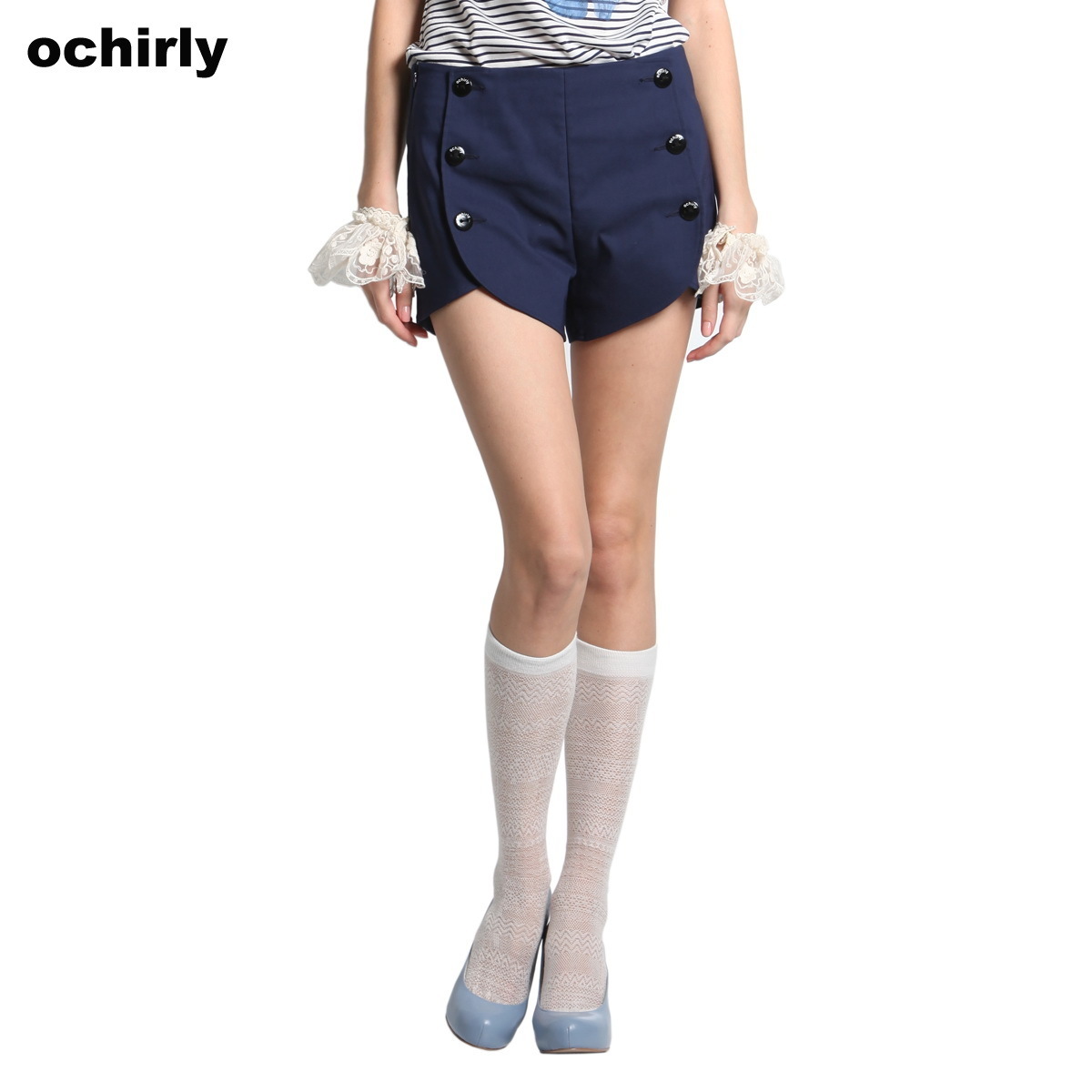 Freeshipping Ochirly OCHIRLY women's spring vintage double breasted shorts 1111061200