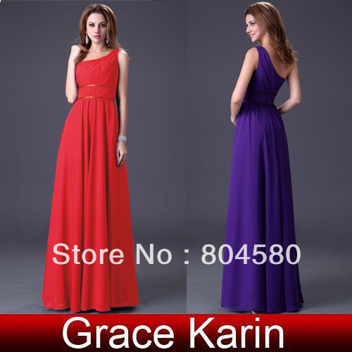 Freeshipping Royal Purple & Red One Shoulder Chiffon Long Formal Gown Evening Dress 8 Sizes CL2015
