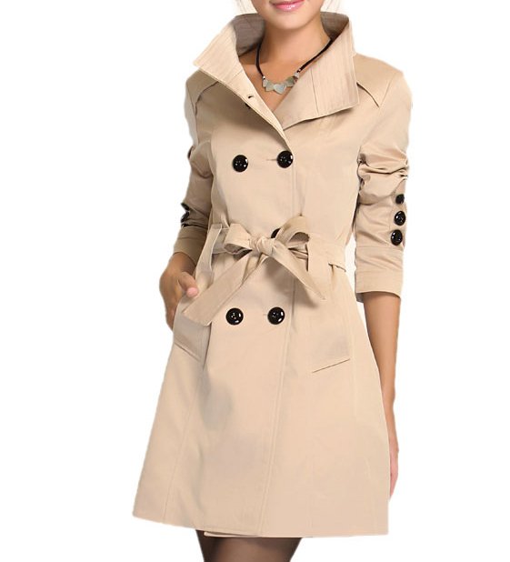 FREESHIPPING,ruffles,three quarter trench,double breasted coat  ,dropshipping,WWF005